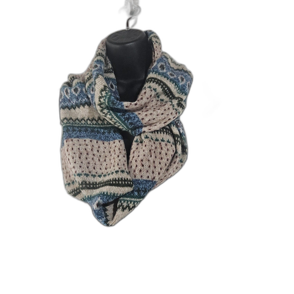 J. Jill Fair Isle Infinity Scarf Acrylic Muted Colors Stretchy Knit 9X34